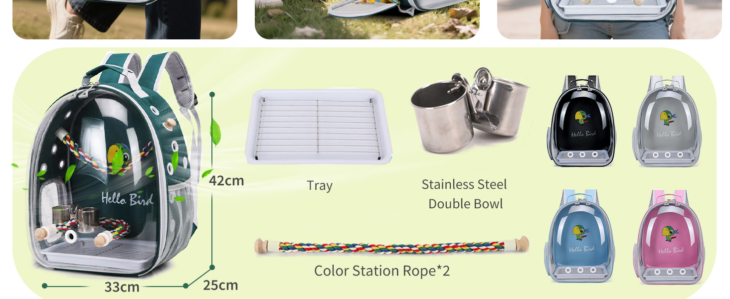 Рюкзак для птахів PETCUTE з дерев'яною жердкою: переноска, транспортна сумка для папуг, сіра