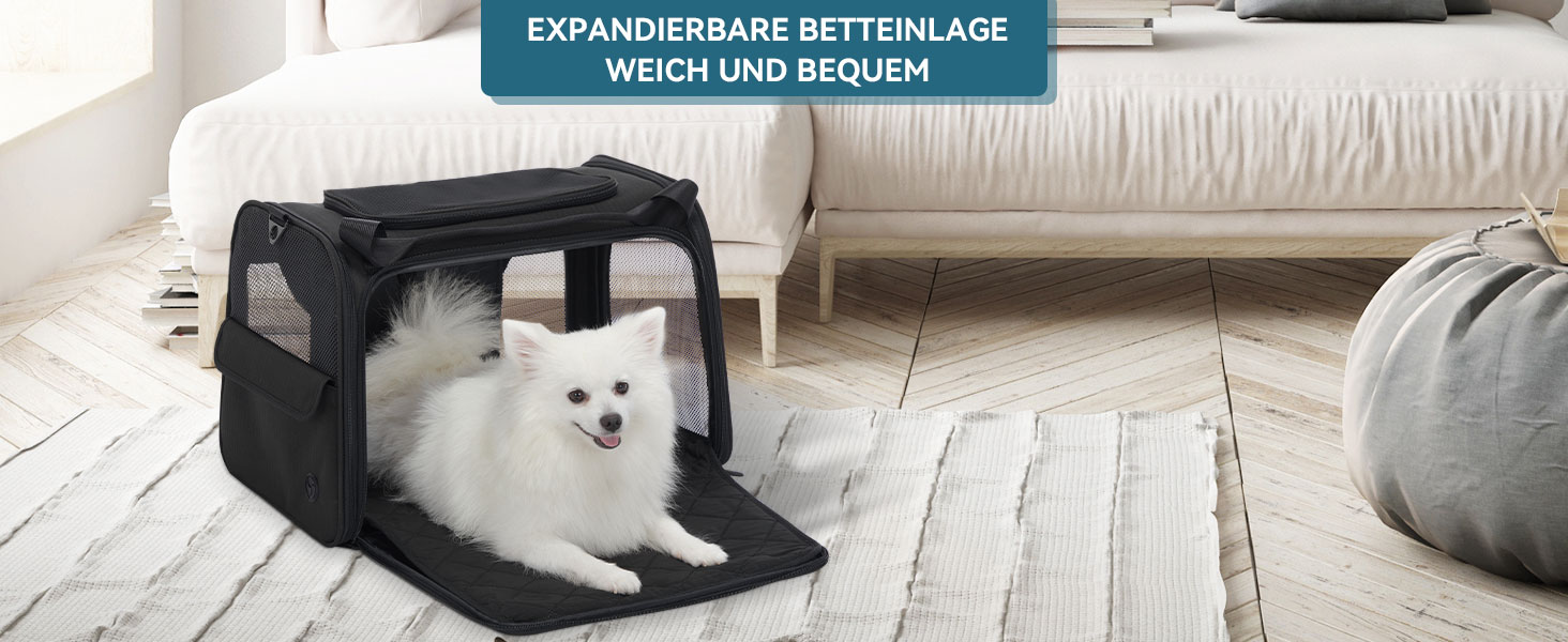 Транспортна сумка для котів та собак Petsfit - складана переноска для тварин з м'яким килимком, 47.5 x 33 x 33 см, чорна