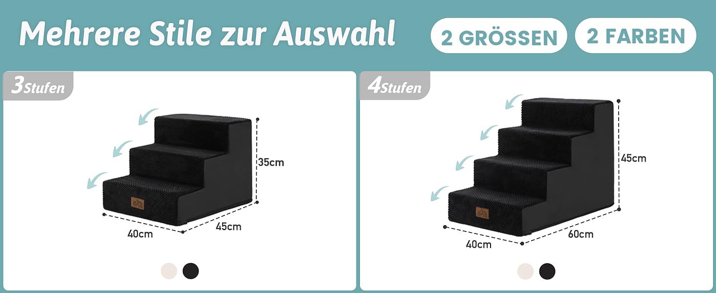 Сходинка для собак маленьких порід, 4 сходинки, 45 см, знімний чохол (чорний, 60x45x45 см)