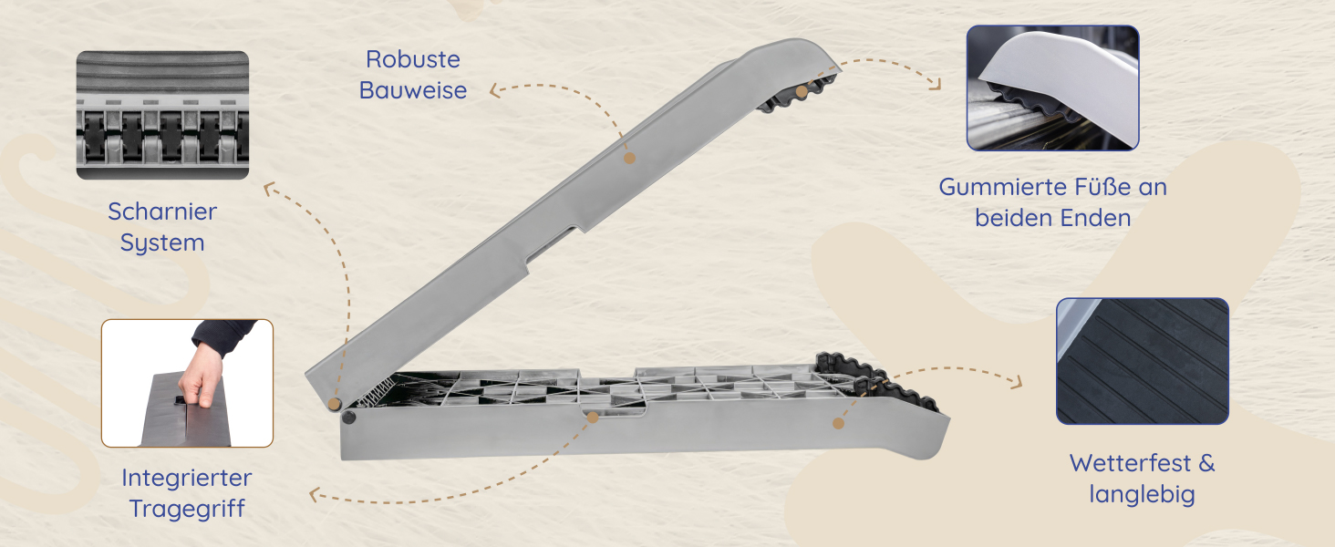 Рампа для собак у машину, складана – 174 см, 38 см – протиковзка гумова поверхня, для великих собак – стійка сходинка для авто та SUV – вантажопідйомність 136 кг – чорна (світло-сіра)