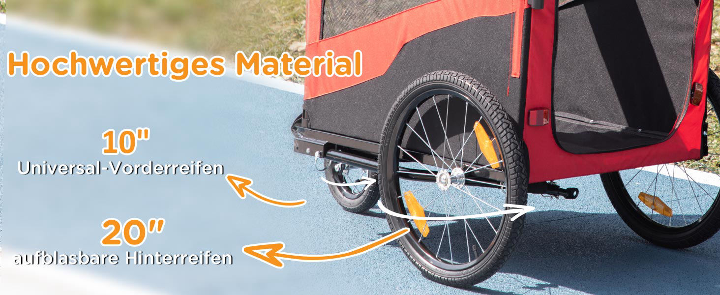 PawHut Причіп для собак 2-в-1, велосипедний причіп для собак, візок для собак з відбивачами, максимальне навантаження 30 кг, для великих собак, матеріал Оксфорд, червоний