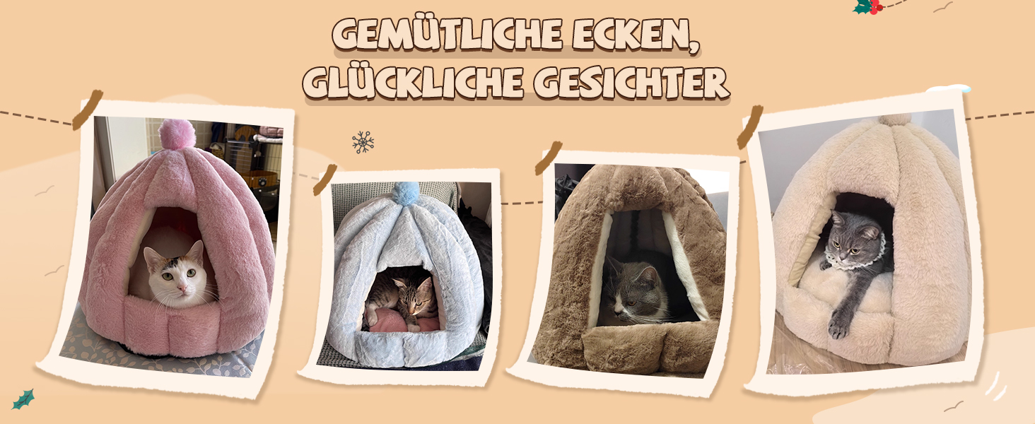 Кішка/Песик Іглу Будинок-Гніздо ALLSOPETS з Знімним Матрацом, Теплий та М'який Дім для Собак та Кішок (Сніжно-Білий, L)