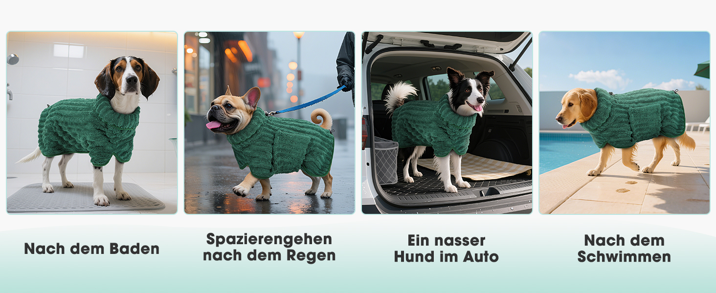 Рушник для собак з мікрофібри, швидковисихаючий, з клямкою та регульованою гумкою, придатний для прання в машині, для великих, середніх та маленьких собак (XXL, зелений)