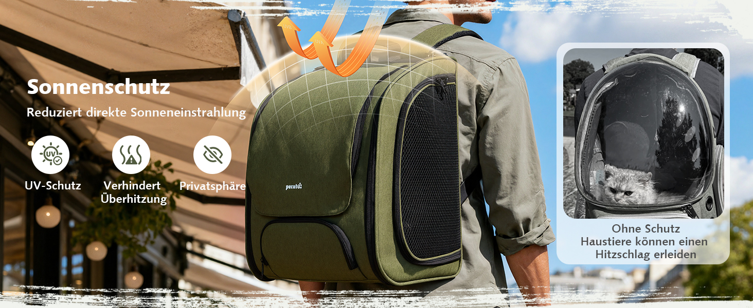 Пекют Рюкзак-переноска для кота з віконцем-бульбашкою, великий (32x26x42 см, хакі)