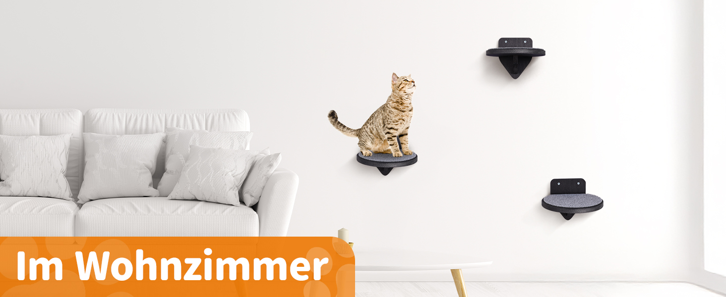 Кліматична стіна для котів XXL з берези | Набір з 3 сходинок з дряпальною поверхнею | Сходи для котів на стіну | Сітка для лазіння котів (Темний колір)