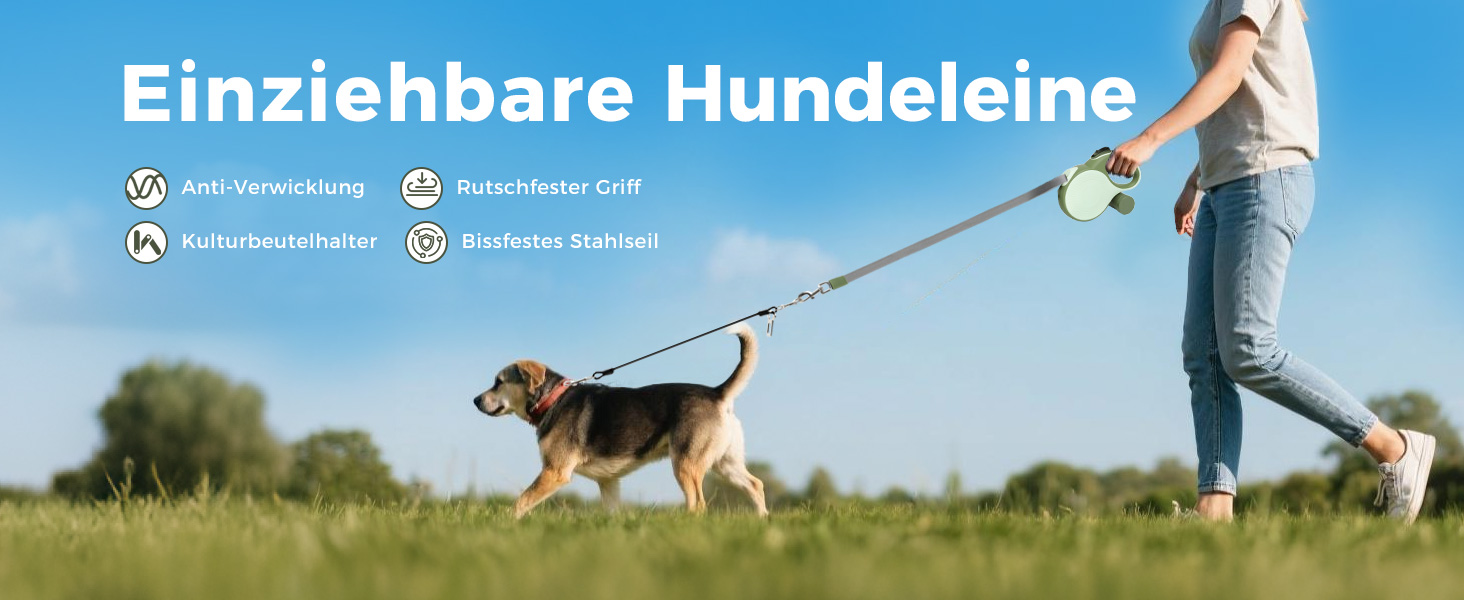 Рулетка для собак BMaobbo 8м, міцна сталева лебідка, тримач для відходів, антизаплутування, швидке гальмування, для собак до 50кг, для тренувань, лісу, пляжу