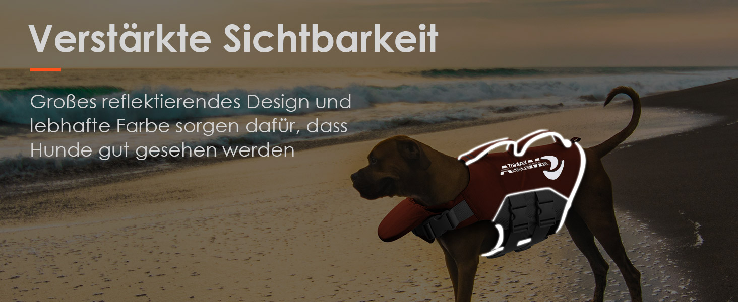 Жилет рятувальний для собак ThinkPet, помаранчевий, розмір L, з регулюванням та світловідбиваючими елементами