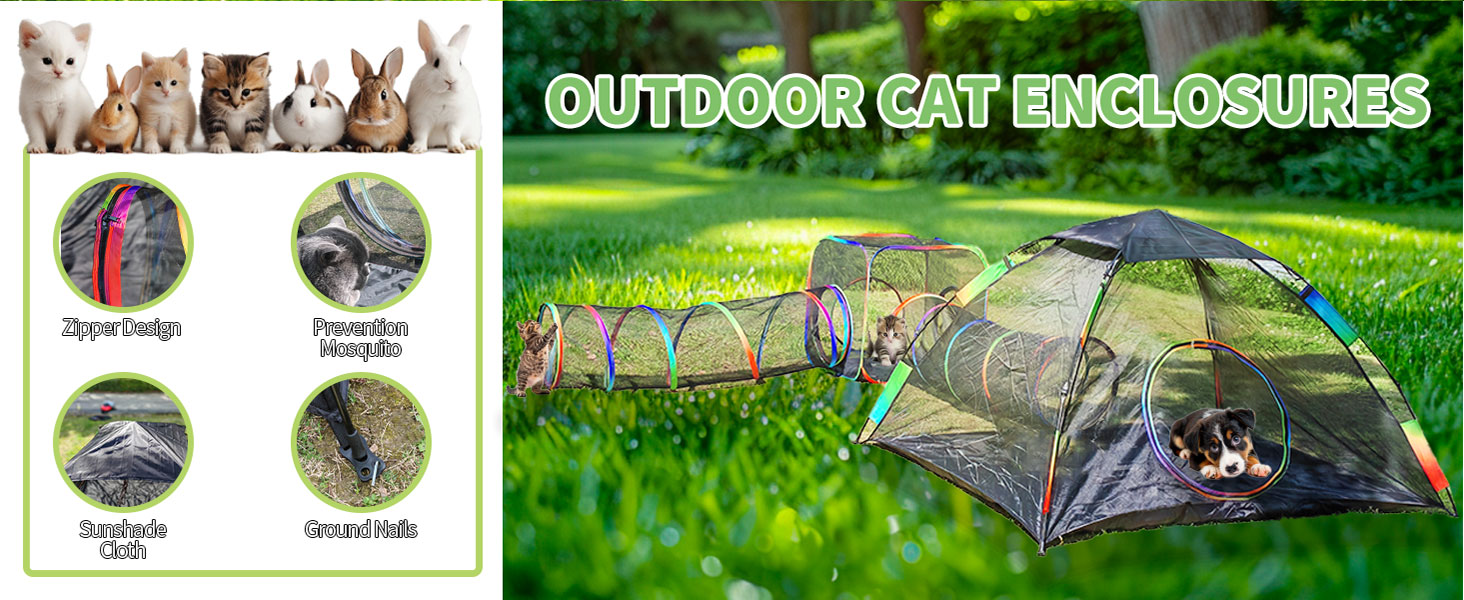 Клітка для котів Homegroove 4-в-1, набір для котів на вулицю з наметом та тунелем, для дрібних тварин