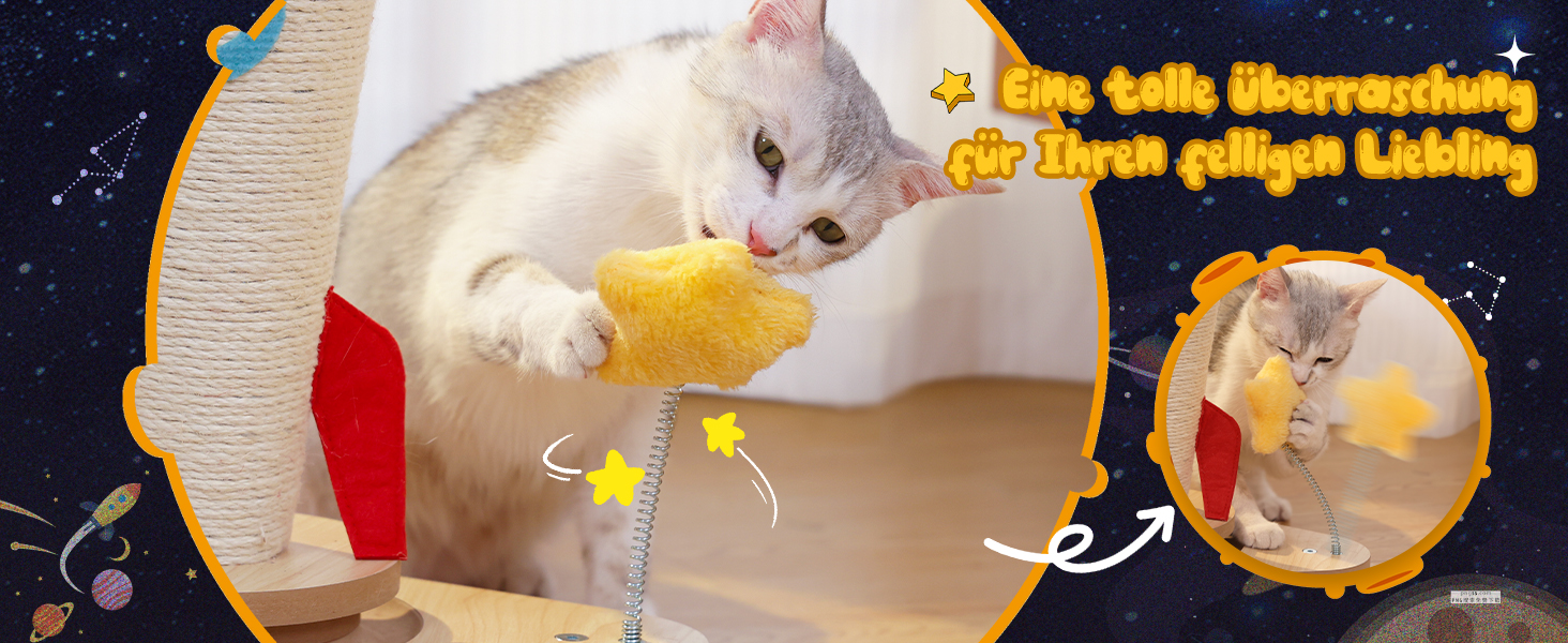 Інтерактивна іграшка для котів PETEPELA з подряпальним стовпчиком у формі ракети, кулькова траса, пір'їнка, з масиву дерева, багатофункціональна