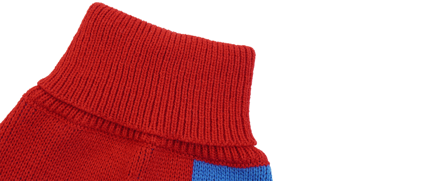 Вовняний пуловер для собак Hjumarayan, вінтажний стиль, отвір для повідка, блоковий колір, пуловер з коміром-стійкою для маленьких собак, теплий, червоний S