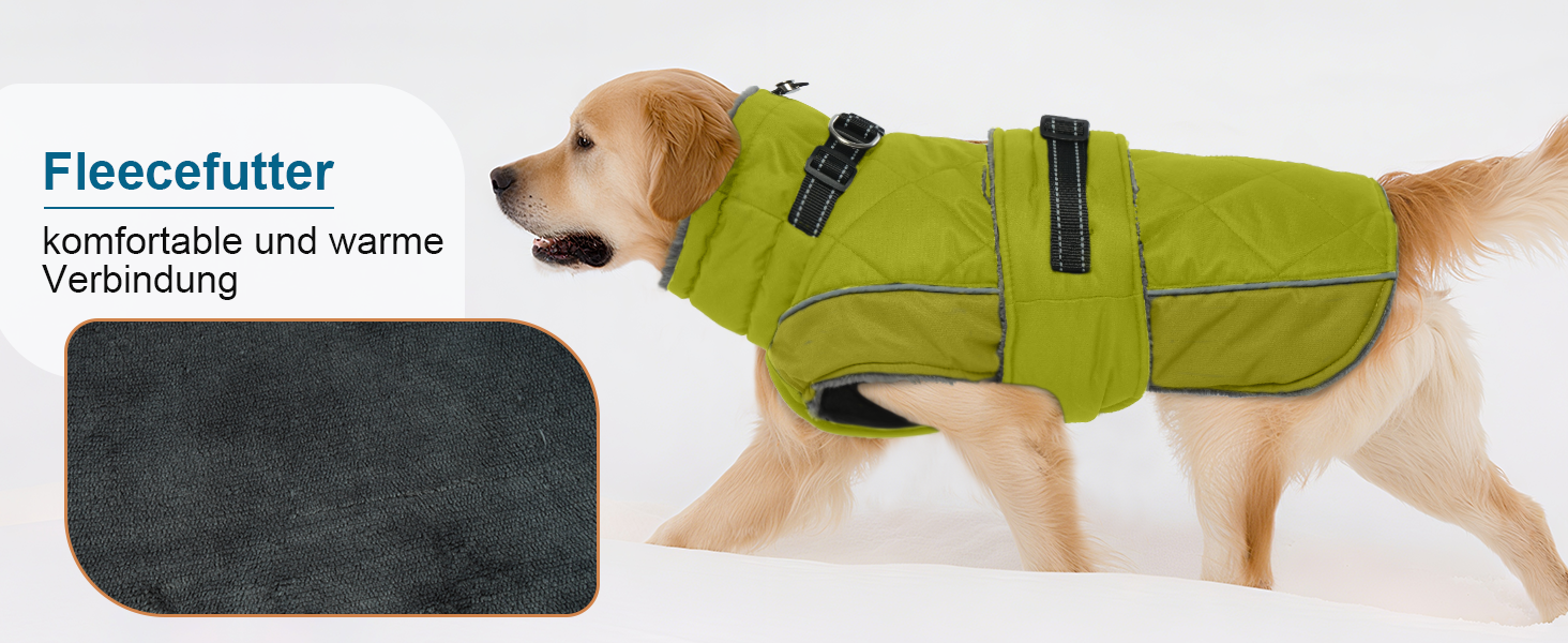 Водонепроникний зимовий одяг для собак великих порід (Німецька дога) з високим коміром, 3XL, зелений