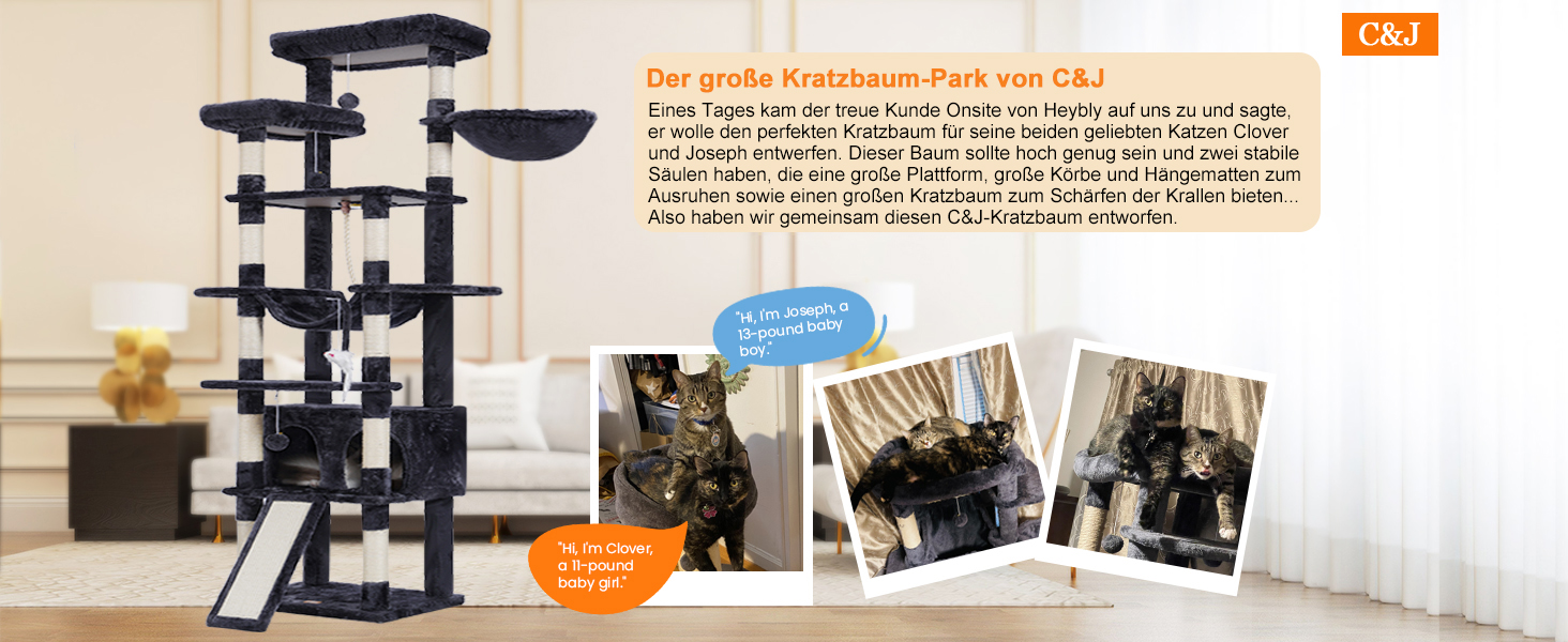 Кігтеточка Heybly 200см, димчасто-сіра, багатоярусна