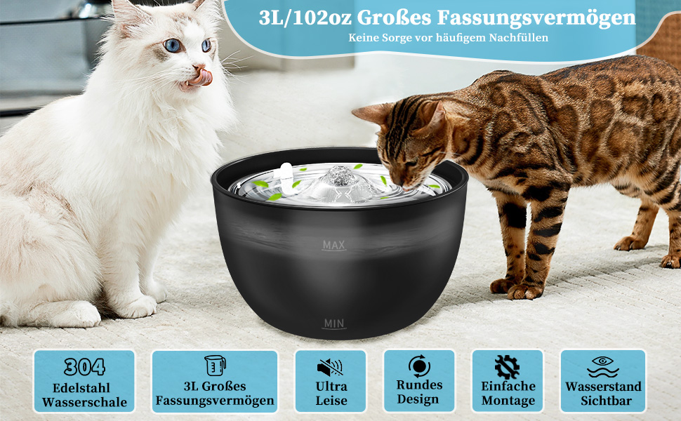 Автоматичний фонтанчик для котів Katzenbrunnen 3L з тихою помпою, фільтром та індикатором рівня води