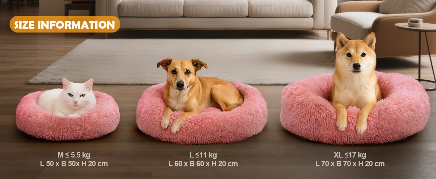 М'яке ліжко для собак та котів, корзина для собак, миється, подушка для собак 70 см, кругла корзинка для собак з плюшу, ліжко для собак та котів, для маленьких, середніх та великих собак, (Д 50 x Ш 50 x В 20 см, Рожевий)