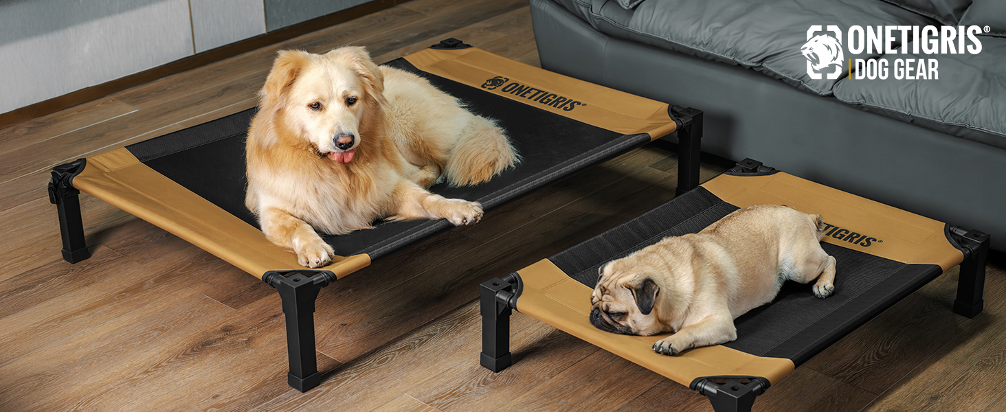 OneTigris лежанка для собак, піднята лежанка 130x91 см, висота 23 см, проста збірка, дихаюча, довговічна, легко миється, підходить для дому, двору, вулиці - коричнева L