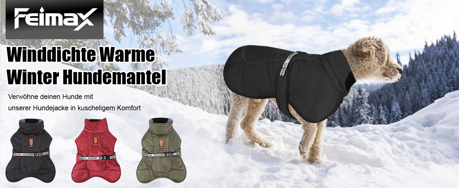 Зимовий теплий одяг для собак FeimaX: вітронепроникна куртка для середніх та великих собак. Відображає світло, регулюється, з D-кільцем. Чорний колір, розмір 4XL