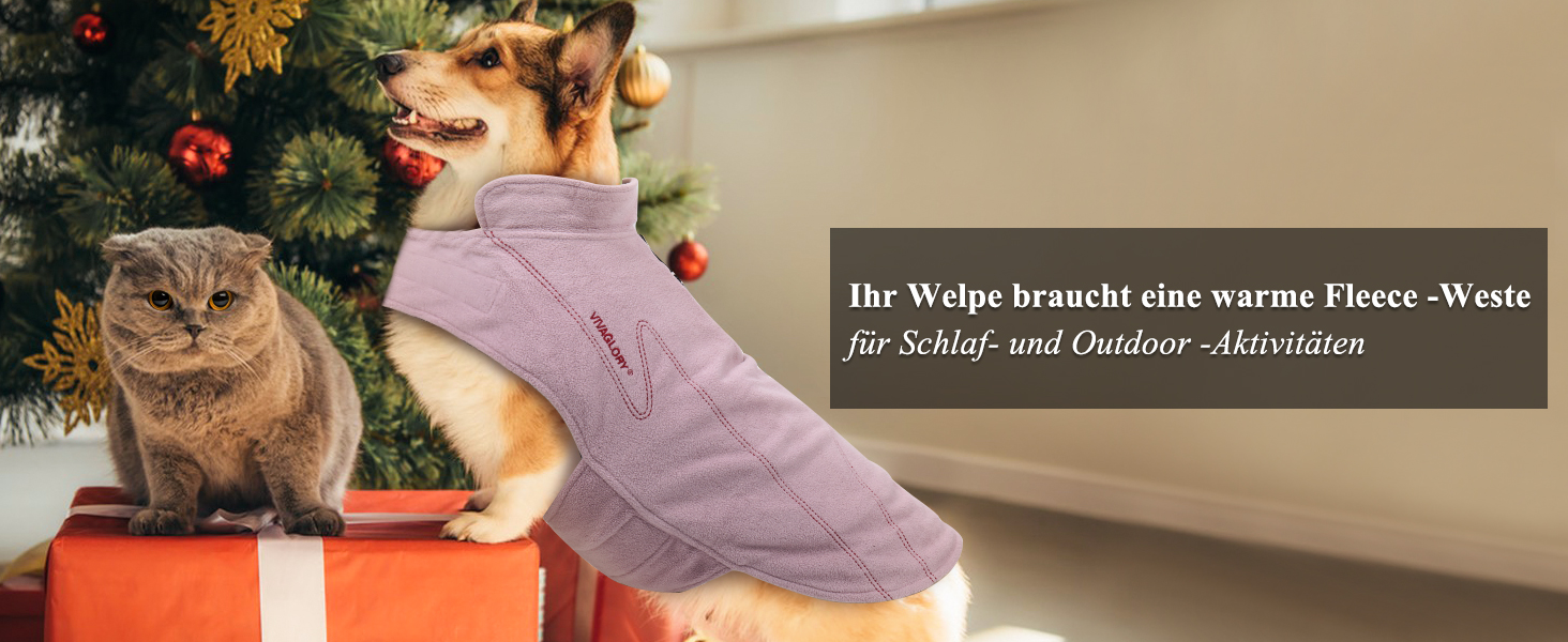 Тепла куртка VIVAGLORY для собак на зиму, флісова жилетка з застібкою-липучкою та отвором для повідка, світловідбиваюча, регульована, S, Бежевий