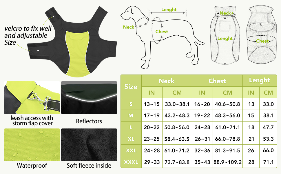 Водонепроникний теплий дощовик для собак - регульований жилет для собак з відбиваючими елементами. Підходить для малих, середніх та великих собак (зелений, X-Large)