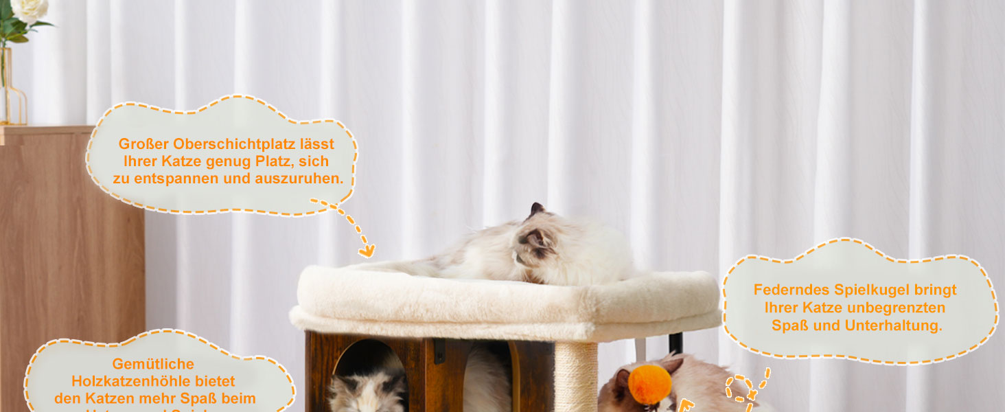 Котячий будиночок з дряпалкою Heybly HCT017WB, 57.5 см, Vintage Brown, велика платформа 54x40 см, сталеві труби, для великих котів