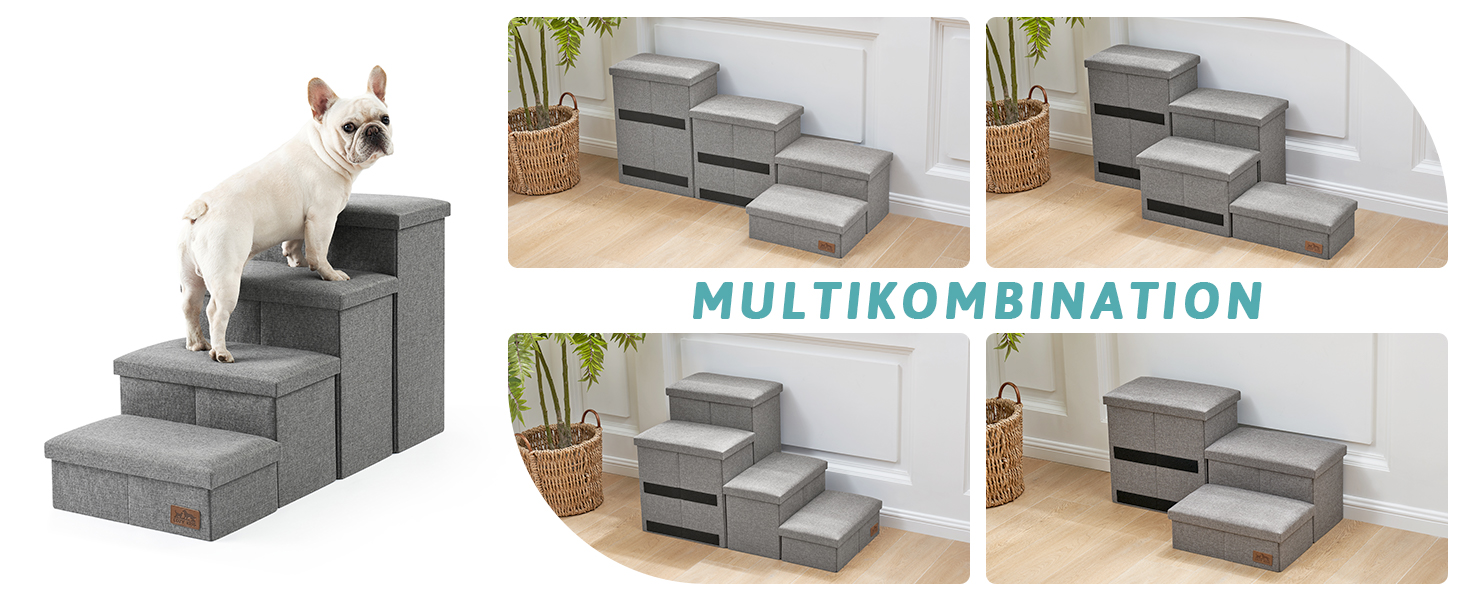 Сходинки для собак маленьких порід зі зберіганням, широкі, складані для ліжка та дивану, з неслизьким покриттям, вологостійкі (сірий, 43x97x56см, 4)