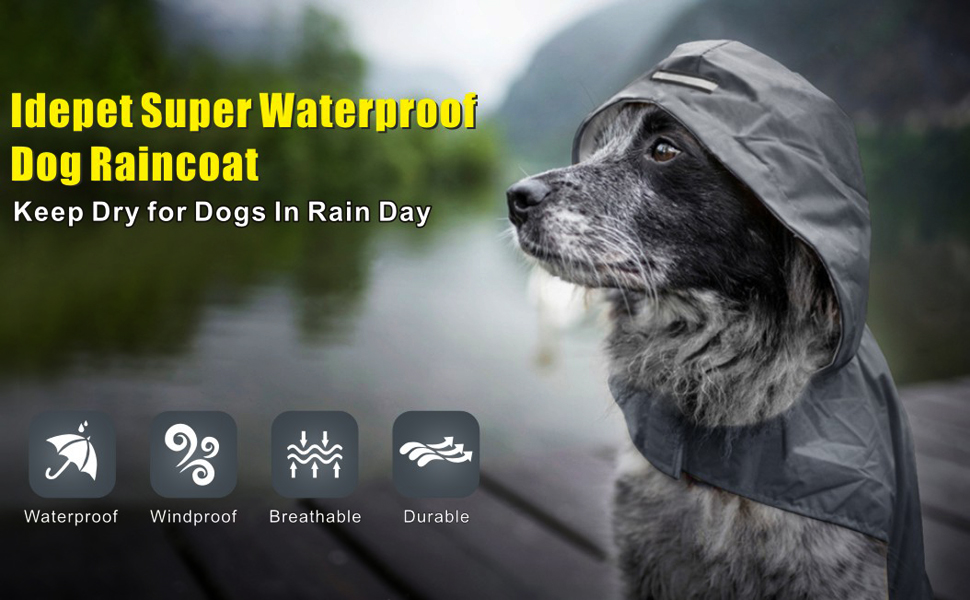 Водонепроможна куртка для собак Idepet Regenmantel: захист від дощу та вітру для маленьких, середніх та великих собак (6XL, чорний)
