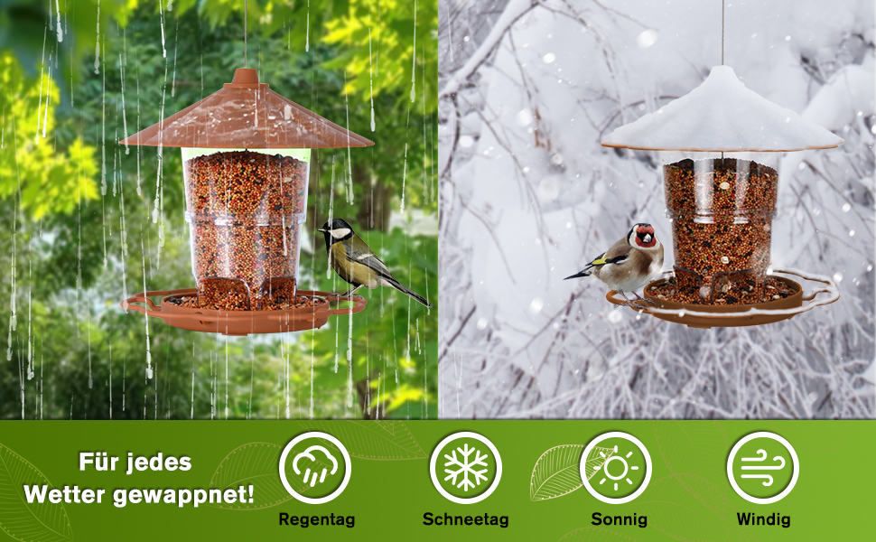 Кормушка для птахів на підвіску, 820 мл, складана, вологостійка, пластикова, для балкона та саду (колір: коричневий)