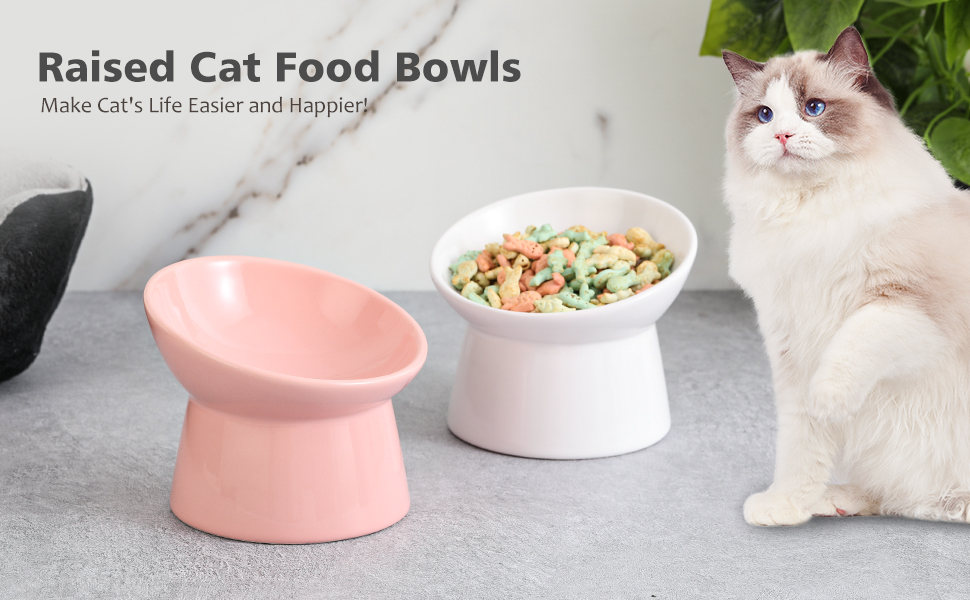 Котло propositions для котів з кераміки, піднятий годівниця, 15° нахил, 280 мл, білий, великий - для запобігання зригування