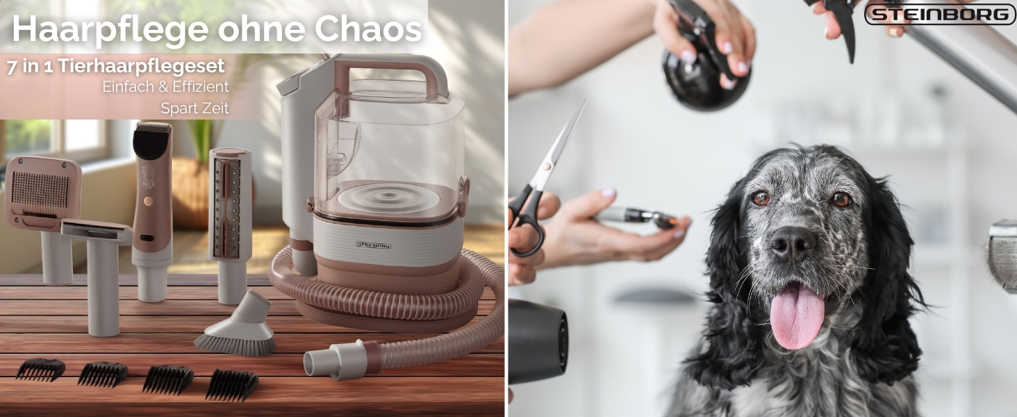 Машина для стрижки шерсті тварин Steinborg® з пилососом 13.500 Pa, професійний набір для догляду за собаками та котами