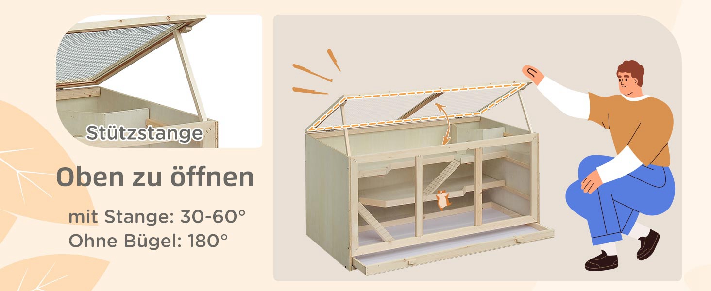 Клітка для тварин PawHut, клітка для гризунів з рампою та гойданням, верхня кришка відкривається, знімна піддон, дерево сосна та PS пластик, 115 x 60 x 55 см