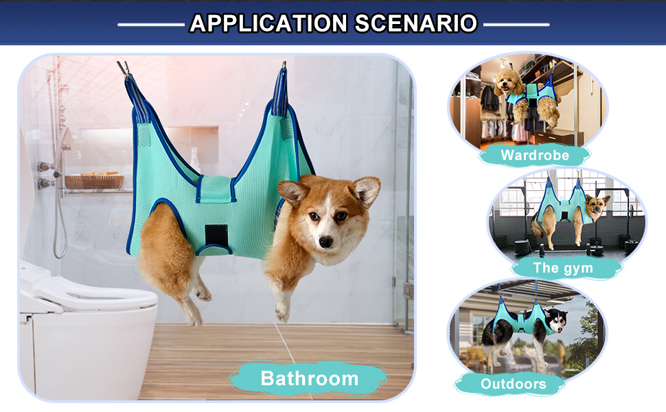 Гаммачок для грумінгу собак 2023, розмір L, тримач для шлейки, гачок для стрижки нігтів, гамачок для грумінгу з широким ременем, петля для догляду за шерстю, кишеня для догляду за кігтями, блакитний (розмір S: 10,9 кг, макс/блакитний)