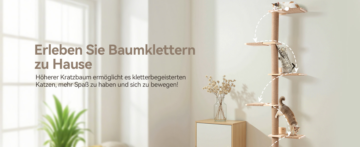 Кігтеточка PawGiant з 5 ярусів, кріпиться до стіни, 213 см, з сизалю, платформами, для котів середніх розмірів