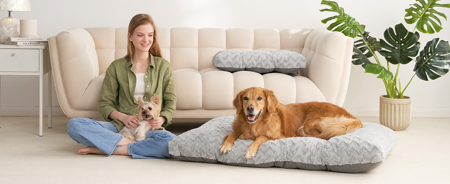 Килимок для собак великих порід, 104x68 см, XL, з штучним хутром та льоном, сірий, 104 x 68 x 10 см