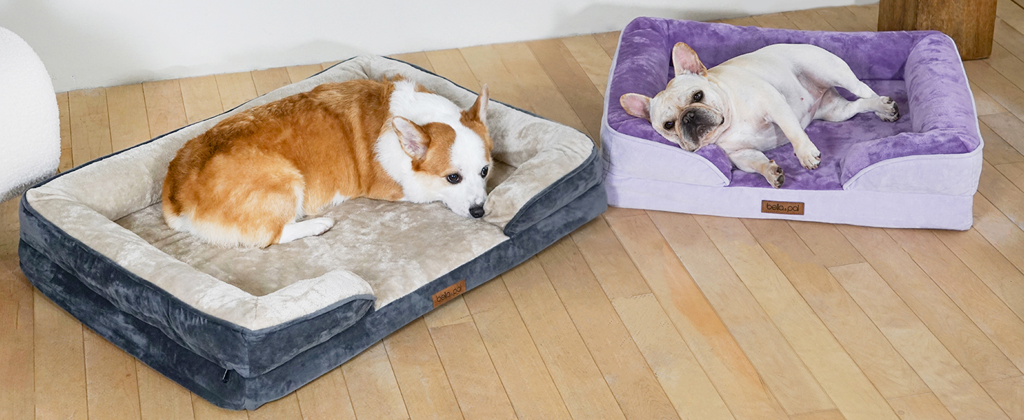 Ортопедичне ліжко для собак BELLA & PAL, 71x59 см - зручне собаче ліжко з ефектом пам'яті, водовідштовхувальний вкладиш, знімний фланелевий чохол, неслизьке дно, сіре