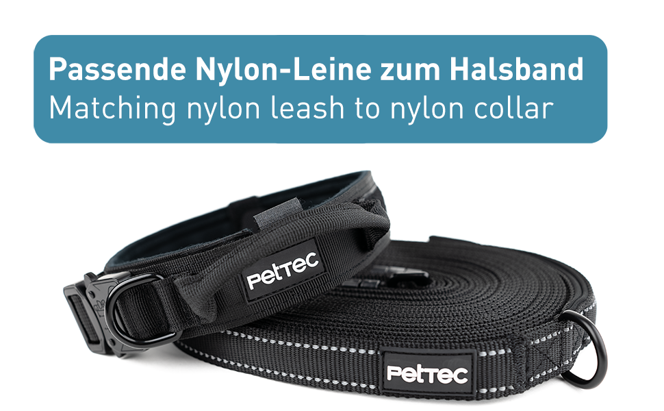 Нашийник для собак PetTec з неопрену та нейлону з ручкою, м'який, регульований, водонепроникний, комплект з повідком (S-XL, чорний)