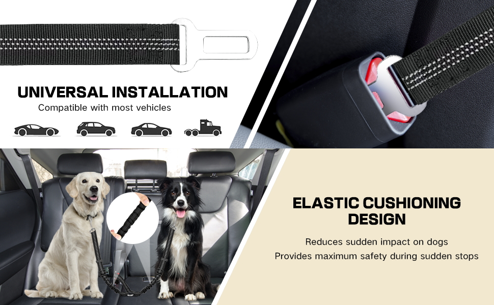 Авторемень для собак у машину, еластичний, з подвійним кріпленням, регульований (блакитний)