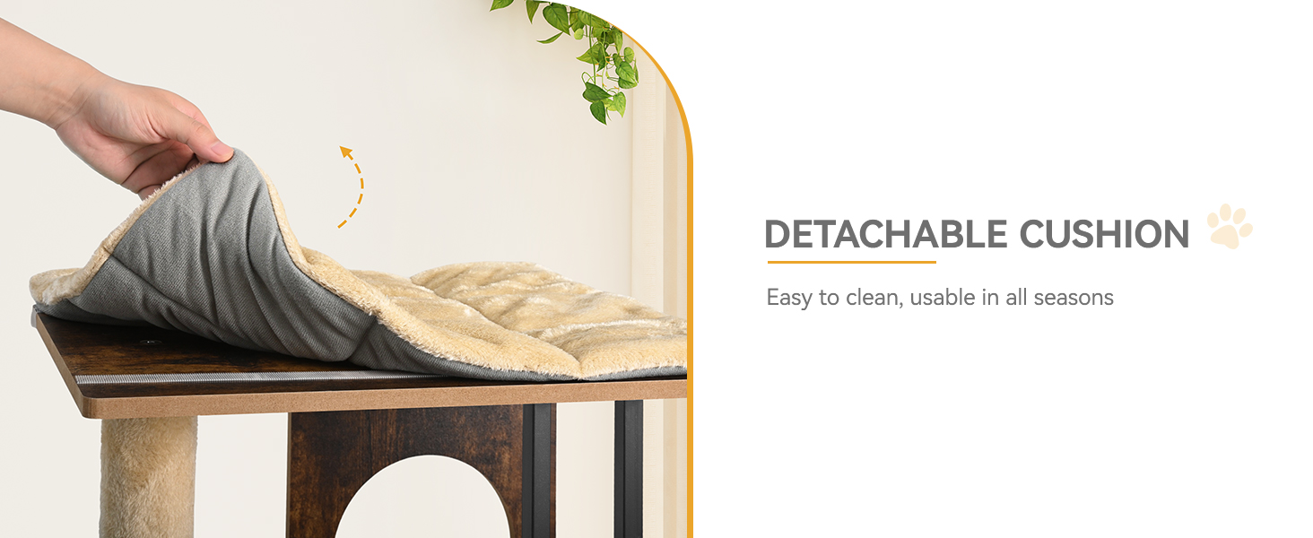 Дерев'яний кігтеточка YITAHOME 90 см з 3 рівнями для великих котів, кігтеточний комплекс з подушками, іграшками (пір'їнка, помпон), у кольорі