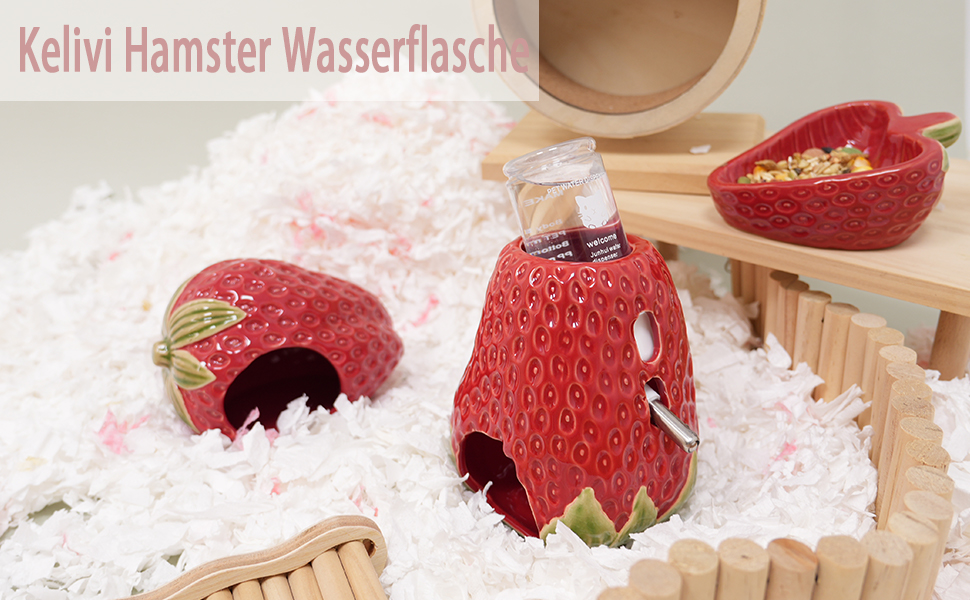Керамічна пляшка для води для хом'яків Kelivi з кріпленням, 80 мл, без протікання, червона