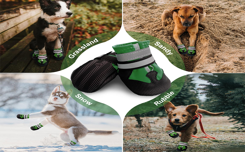 Чоботи для собак, 4 шт., водонепроникні, антиковзаючі, з відбиваючим ремінцем, чоботи для собак, захист лап для маленьких, середніх та великих собак (XL, зелений)