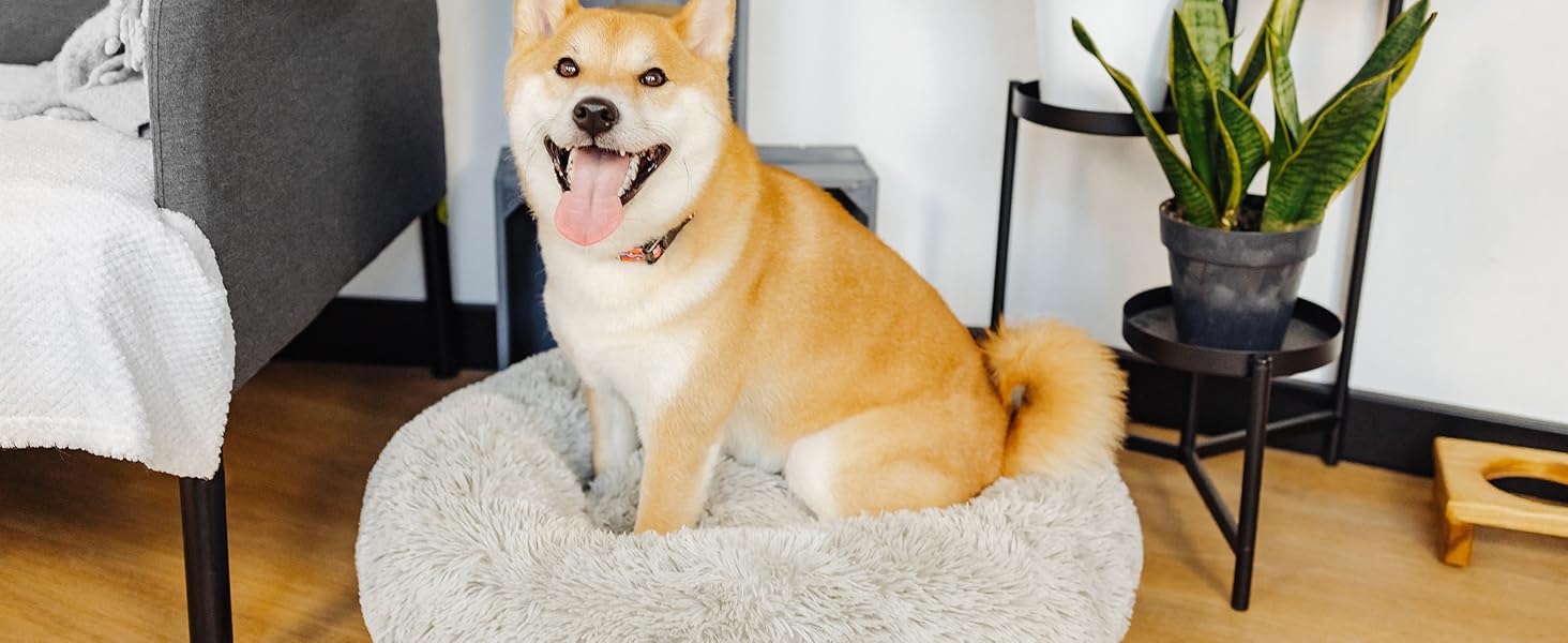 Кругле ліжко для собак та котів, діаметр 60 см, сірого кольору, м'яке, пухнасте, кошик для собак маленьких та середніх порід