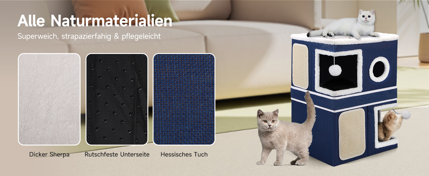 Кітчине гніздо Shikha, великий будиночок для котів, 3-ярусний куб для котів з дряпалкою та іграшкою, 61x45x32 см, блакитний