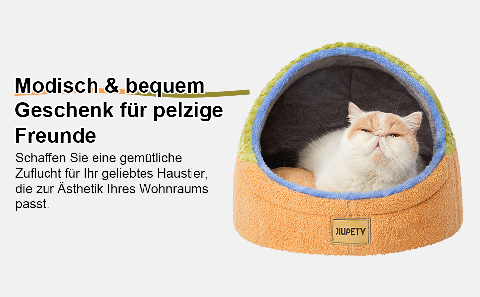 Jiupety Будиночок для котів, кошик-лежанка, котяче ліжко із нековзким дном, знімна та прана подушка, зелений, розмір L 48×43×41 см