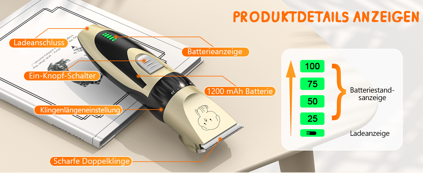 Машинка для стрижки собак та котів YAZ EKY Profi Leise – професійна тиха машинка з 4 насадками, 6500 RPM, для тіла, обличчя, вух та лап, золота