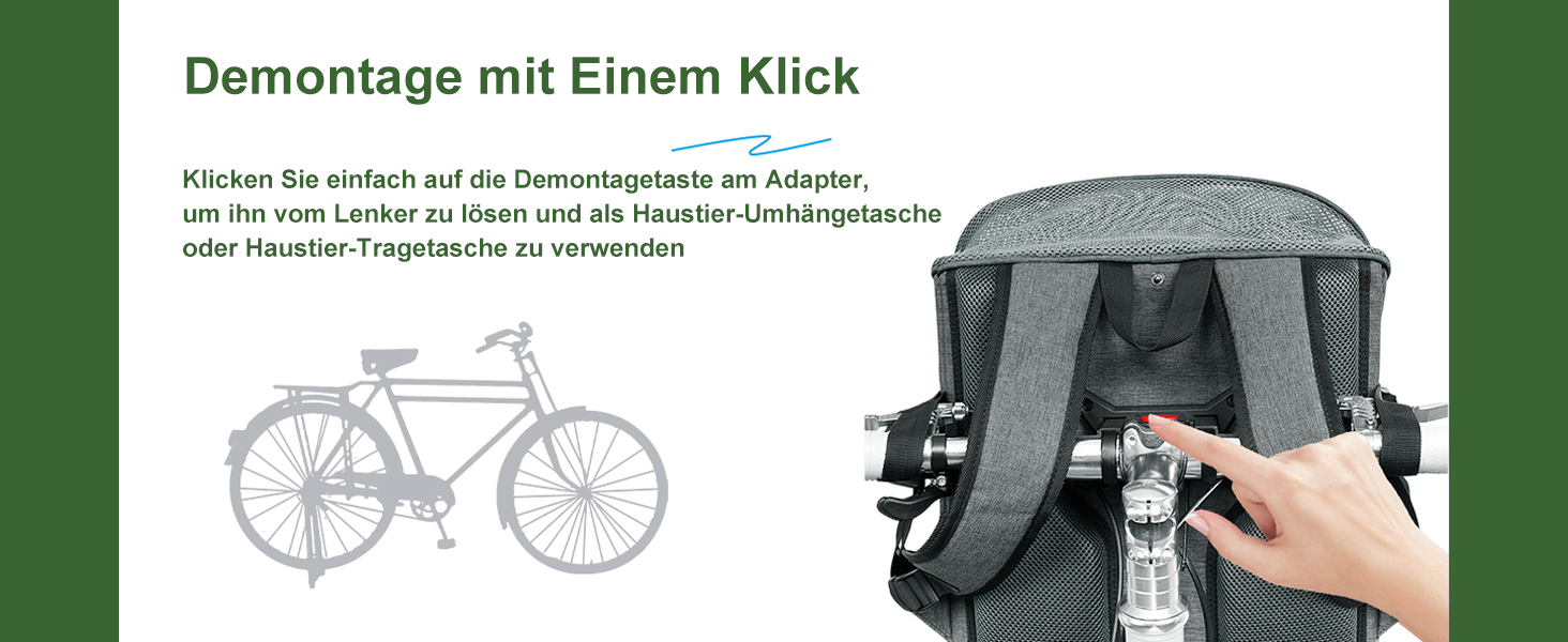 Корзина для собак на велосипед, дихаюча, знімний адаптер для керма, підходить для велосипедів та електровелосипедів