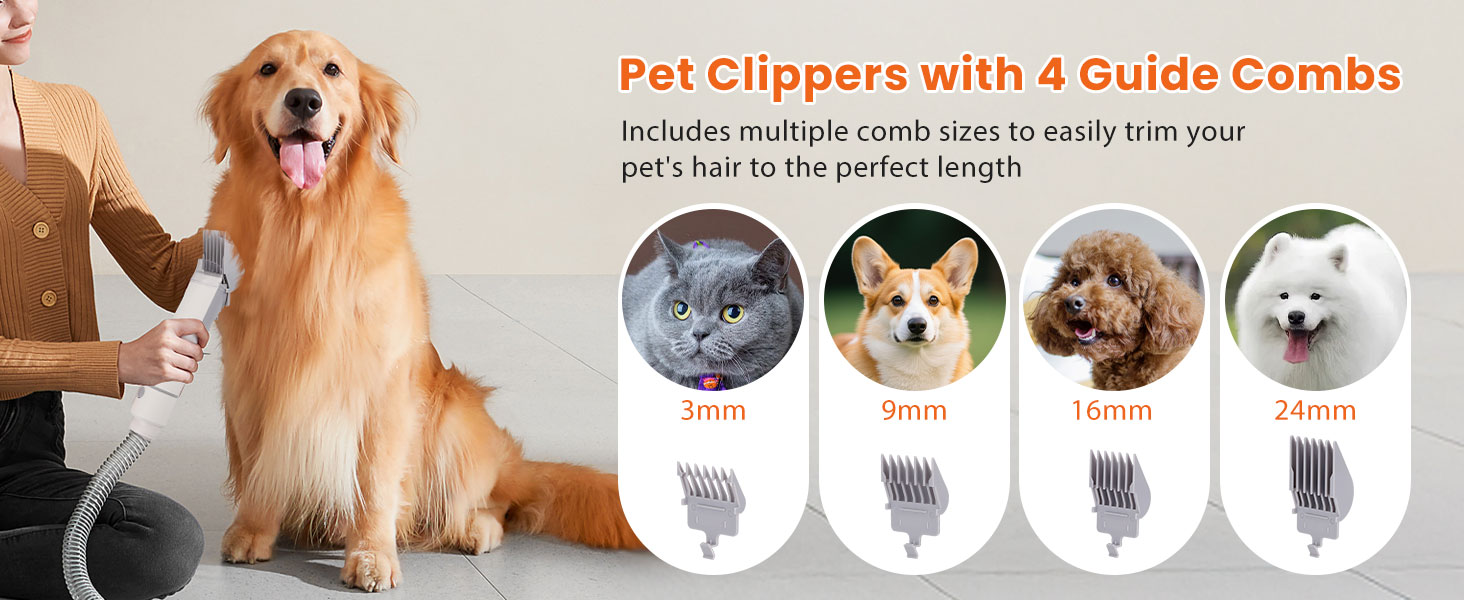 Машинка для стрижки собак Nobleza з пилососом, потужність 12000 Па, видаляє 99.99% шерсті, тиха, для собак та котів, 7 насадок, об'єм контейнера 2.5 л