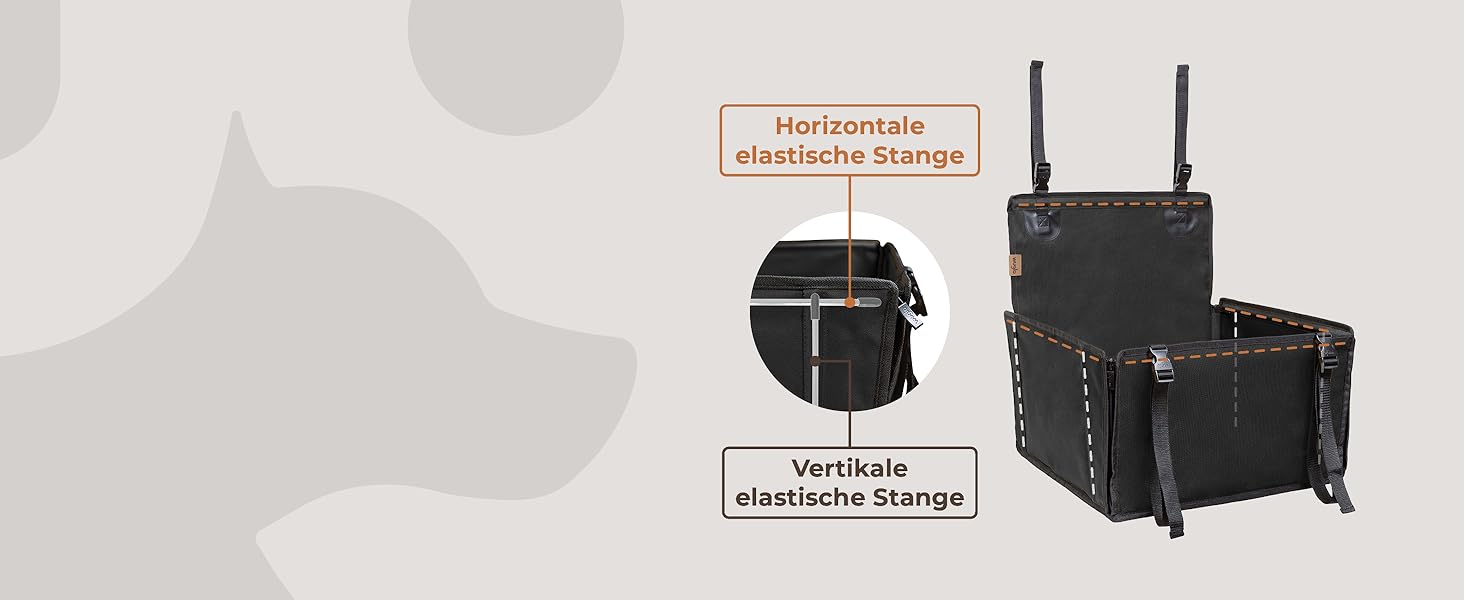 Автокрісло для собак WUGLO Extra Stable - чорне, для малих та середніх порід, водонепроникне, з 4 ременями кріплення