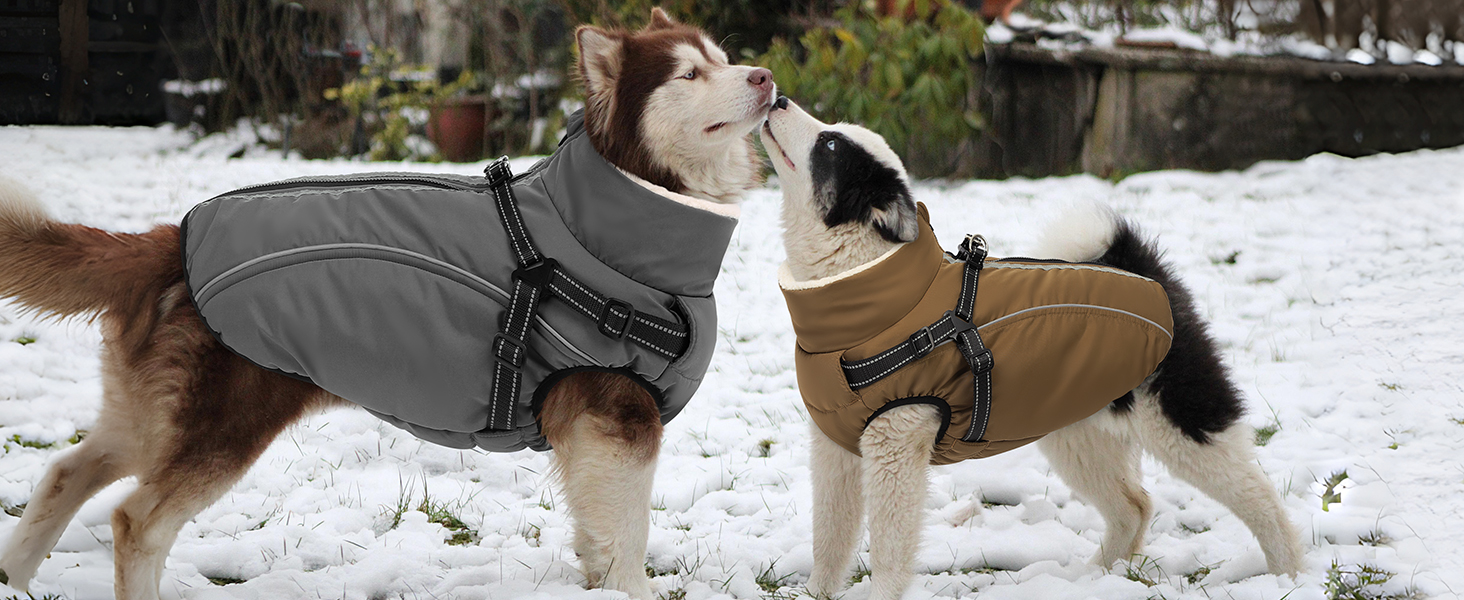 Теплий зимовий одяг для собак Citétoile: куртка з блискавкою, вітрозахисна, з відбиваючими смугами та нагрудником (сірий, M)
