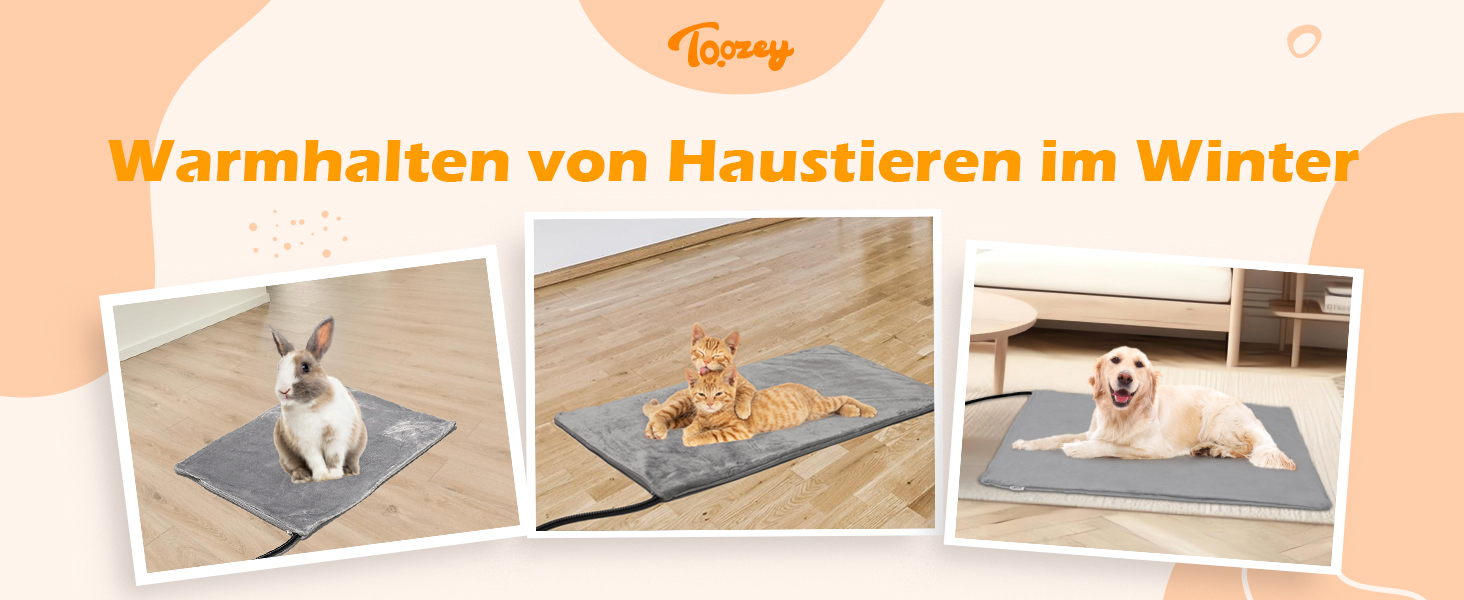 Електричний килимок для котів та собак Toozey, 45x40 см, регулювання часу та температури, безпечний, теплий, сірий