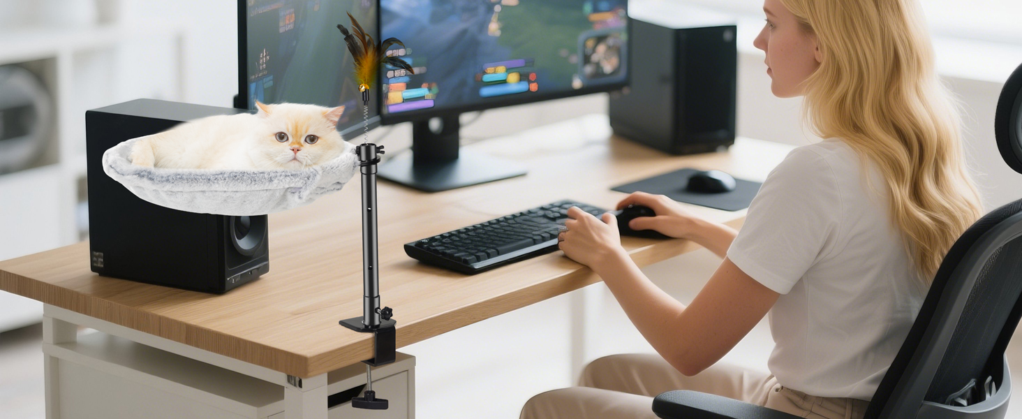 Крісло-гамак для кота Uross на стіл - 360° обертання та регулювання висоти, м'яке, з 2 знімними чохлами, для дому та офісу, цілорічне використання (одношарове, сіре)