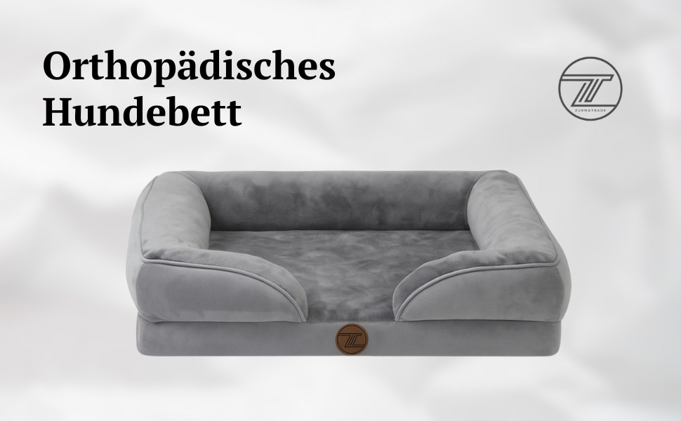 Ортопедичне ліжко для собак ZURMATRADE з піною з пам'яті – миється, нековзне та зручне – для великих та маленьких собак – сірого кольору, видалення шерсті XL (107x81,5x16,5 см)
