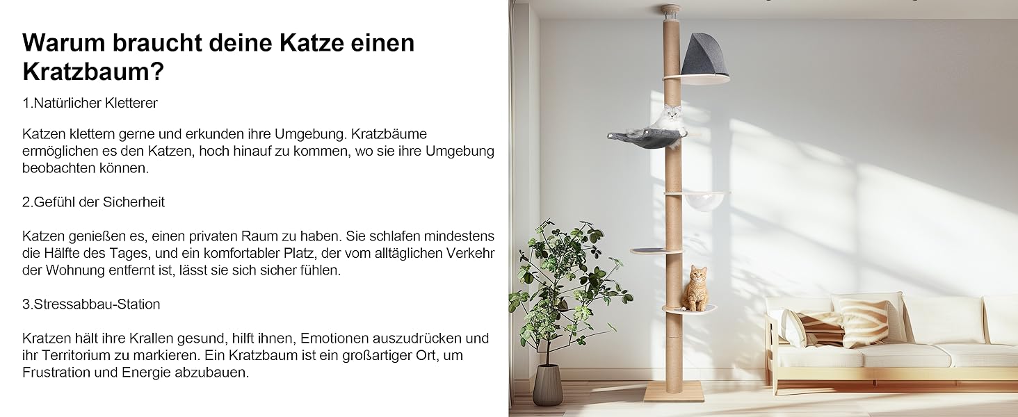 Дерев'яний кігтеточки FUKUMARU з 6 ярусами, сірий (280-300 см), для котів, з гамаком та капсулою